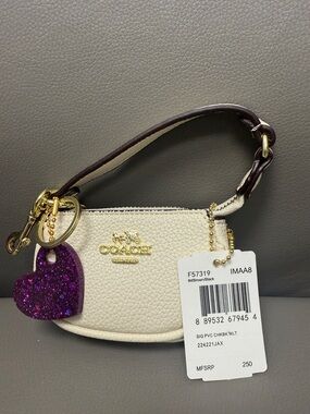 Source Unknown Cream CC Mini Wristlet Keychain & Purple Charm